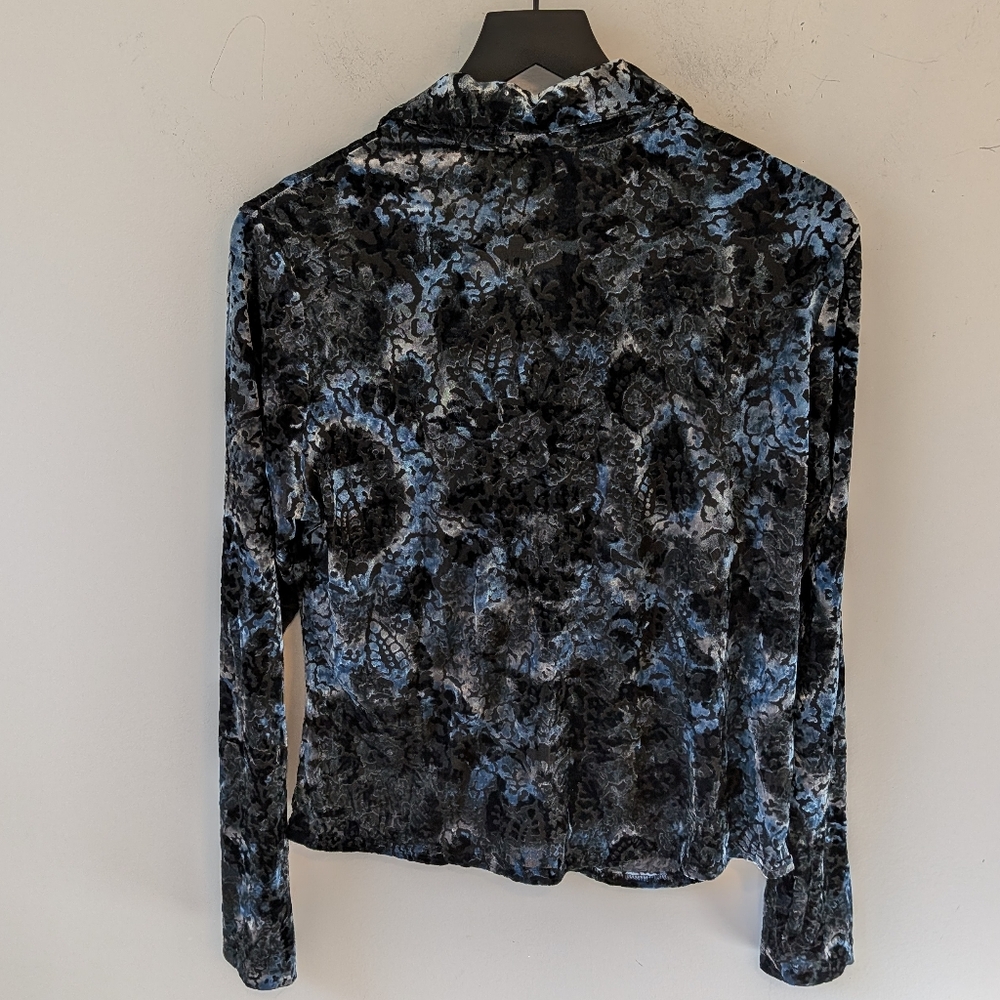 VTG 90s y2k Sno Skins Burnout Velvet Blue Button Up Top XL Grunge Fairy - Picture 4 of 7